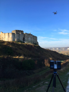 Scanner laser 3D et drone au Château Gaillard